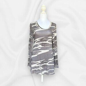 Awullifan Soft Gray Camo Long Sleeve Tunic Top Womens Small Lightweight